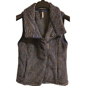 Women's Mountain Khakis Fleece Vest S Navy Beige Striped Zip Closure Pockets